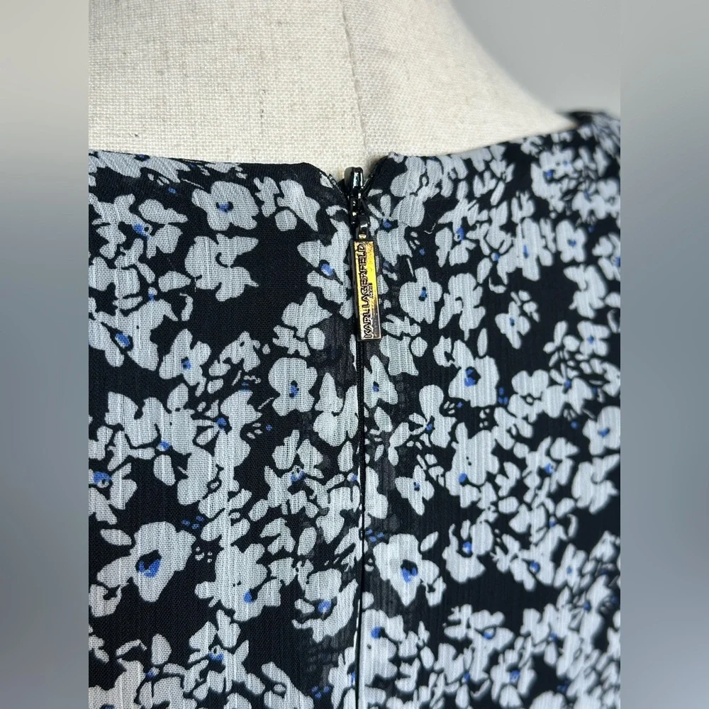 Sz 10 Karl Lagerfeld Paris floral midi Chiffon Ruffled Fit & Flare Dress - Picture 9 of 11